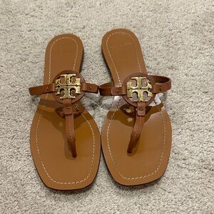 Tory Burch Tan Sandals with Gold Emblem